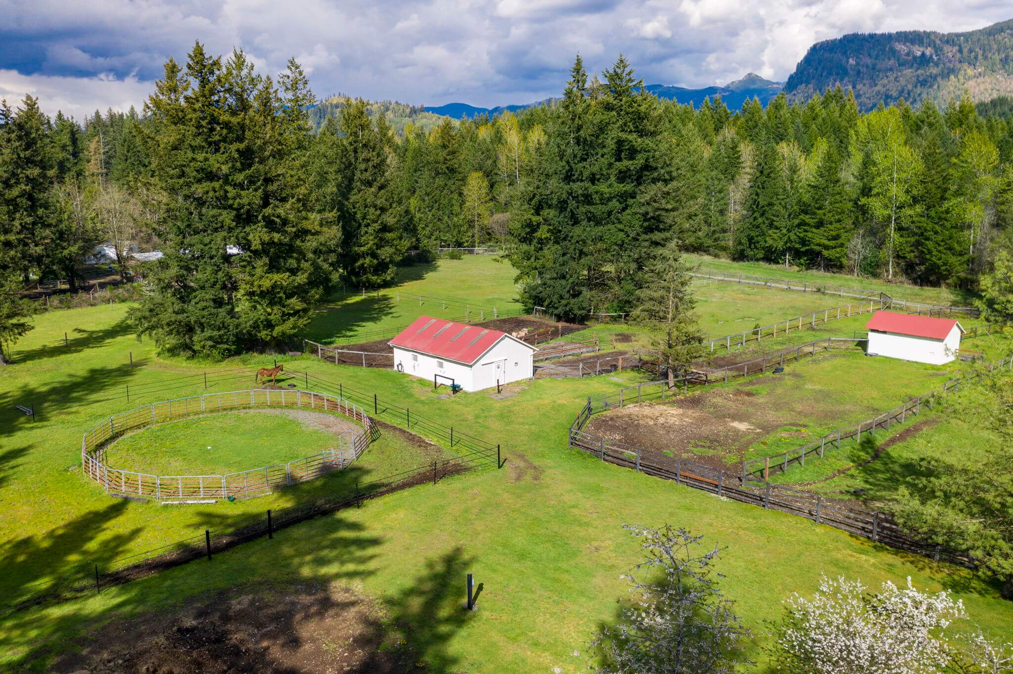 Seven separate fully fenced pastures and a 60' round pen