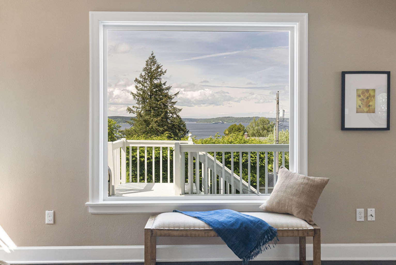 Living room view of Commencement Bay and Vashon Island