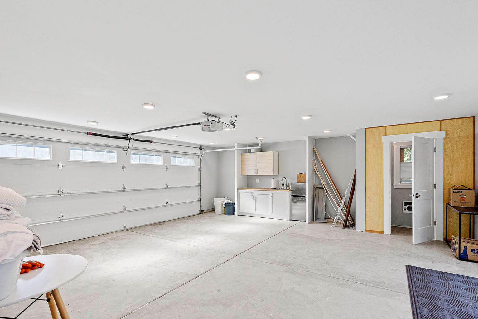 Spacious two car garage has been dry walled