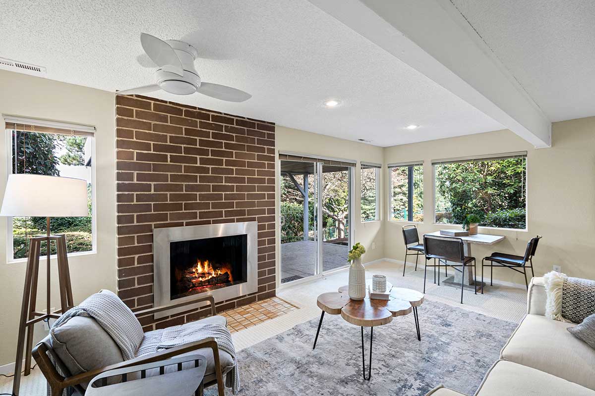 Family room features a gas fireplace