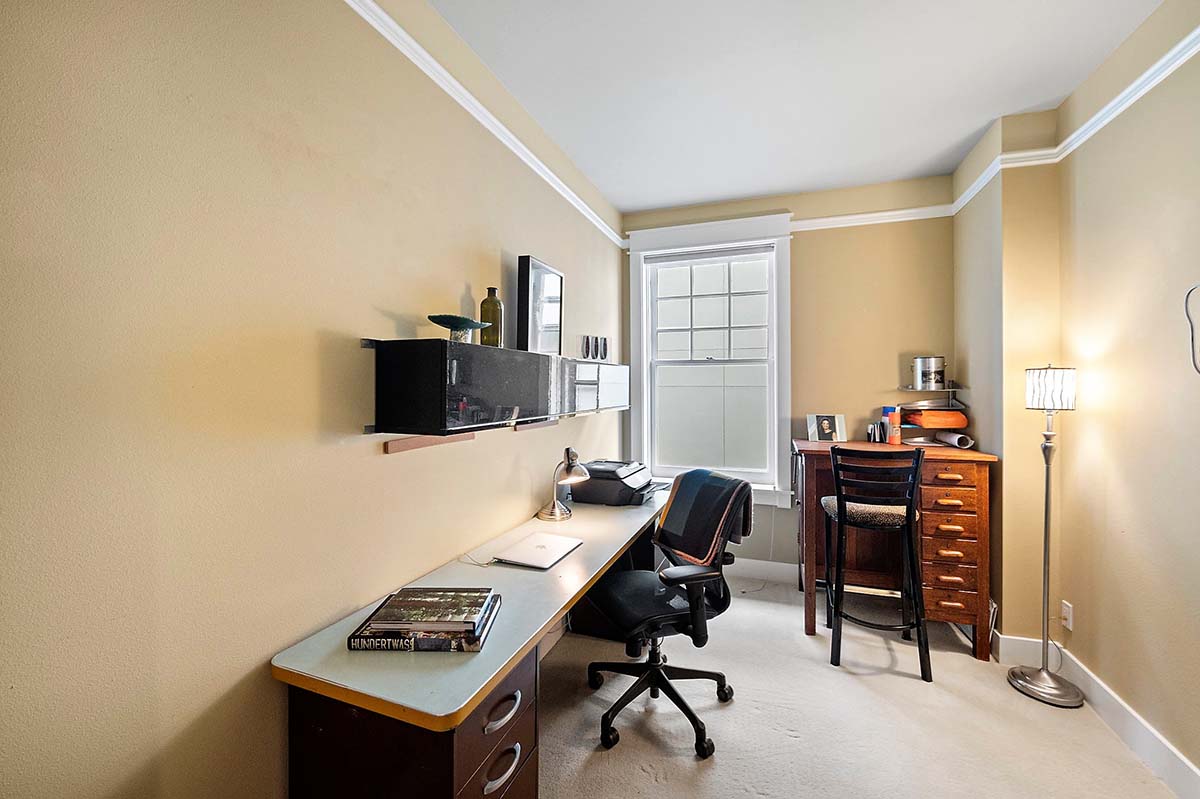 Home office could easily flex as a small third bedroom