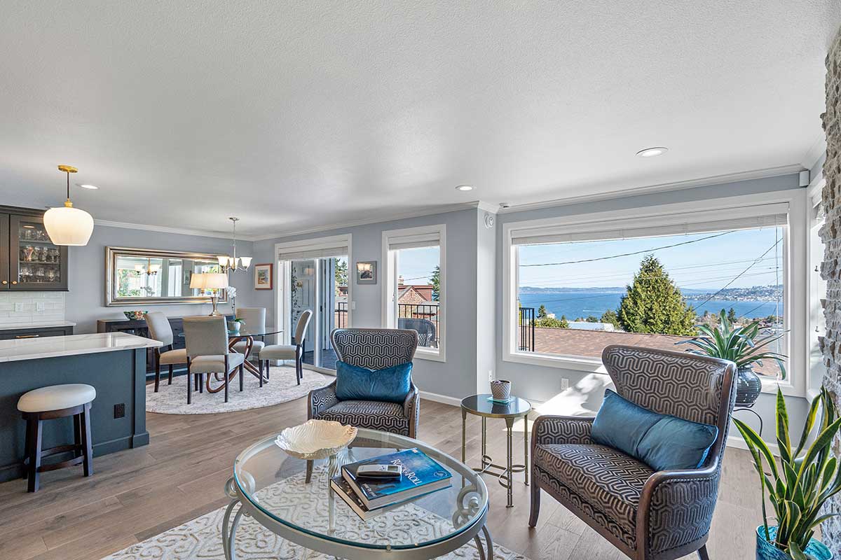 Main living areas offer sweeping Puget Sound views