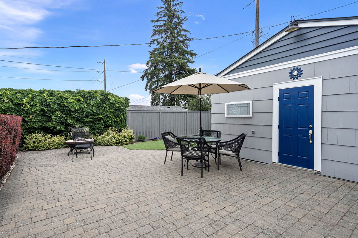 Large back patio and detached two car garage