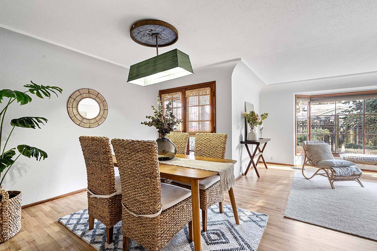 Dining area with French doors to a covered patio