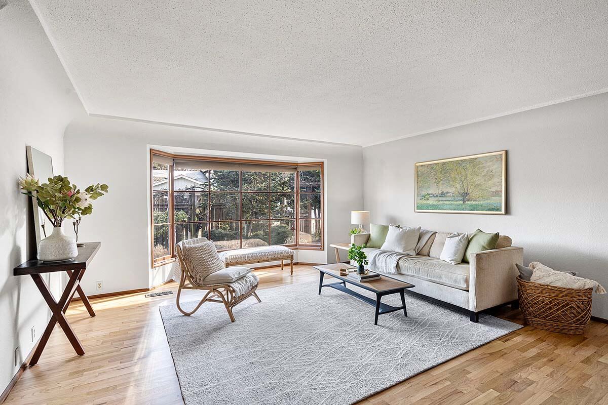 Coved ceilings and newly refinished hardwood floors