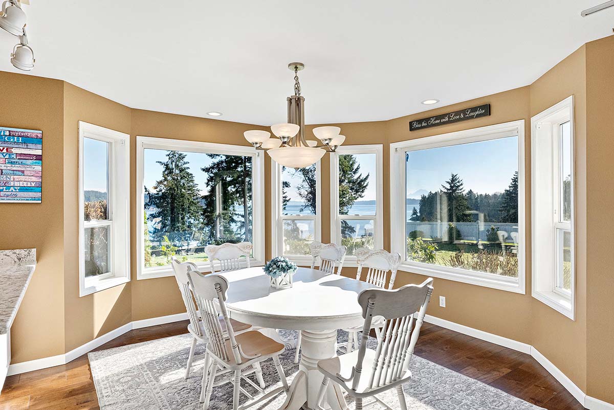 Dining room features stunning water and mountain views