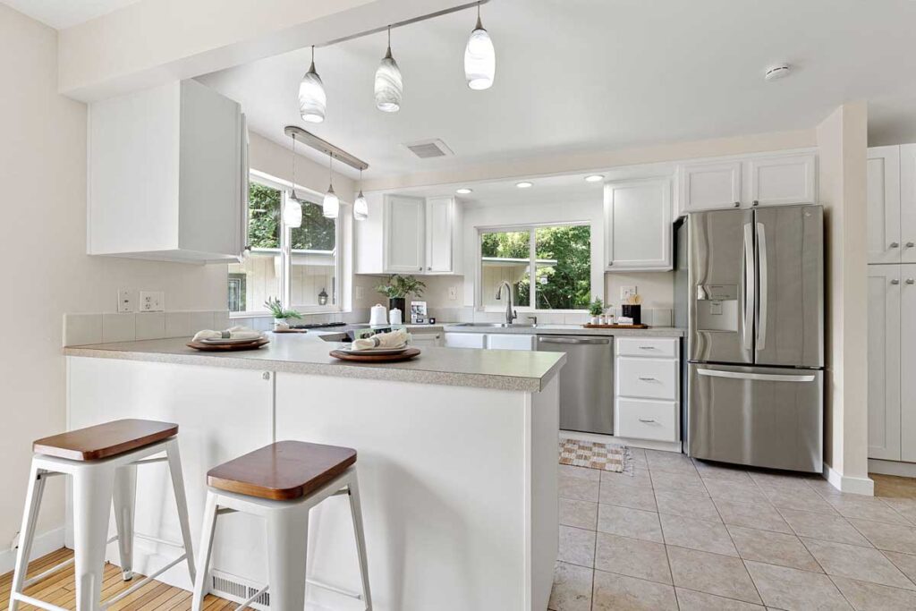 Updated kitchen with tile flooring
