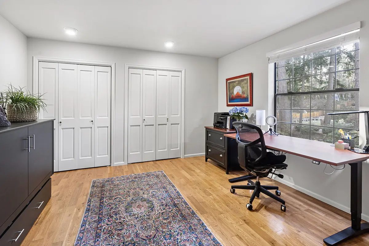 One of three upstairs bedrooms, currently used as an office