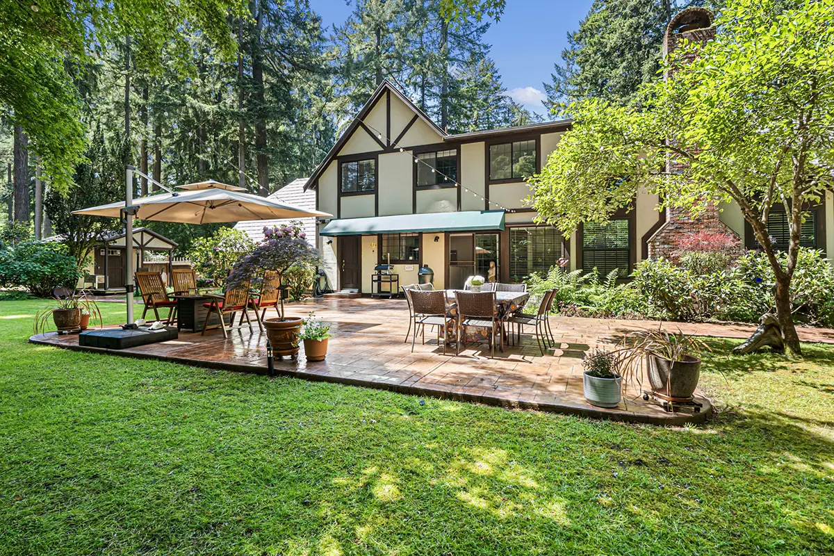 New stamped concrete patio is ideal for entertaining