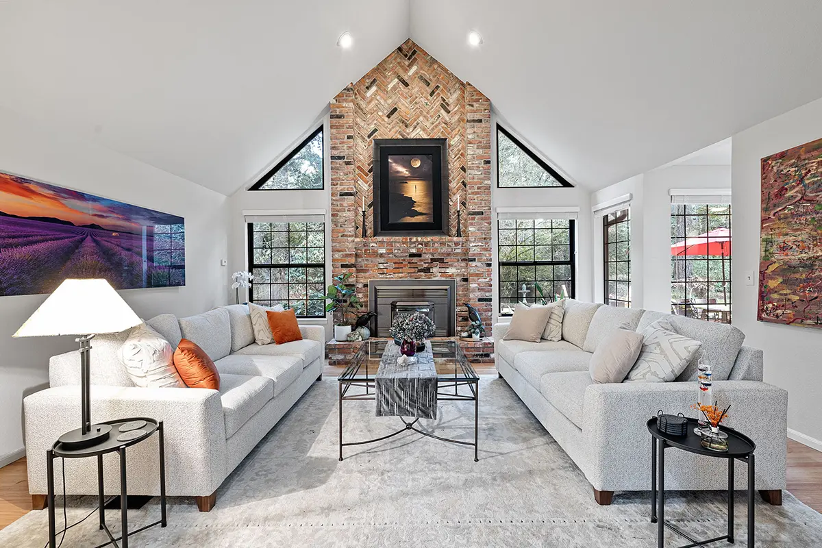 Gas fireplace with brick surround