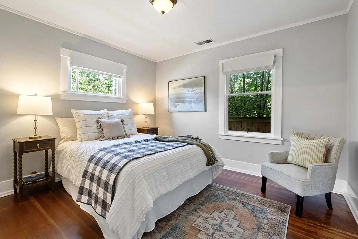 Second main floor bedroom with fir flooring